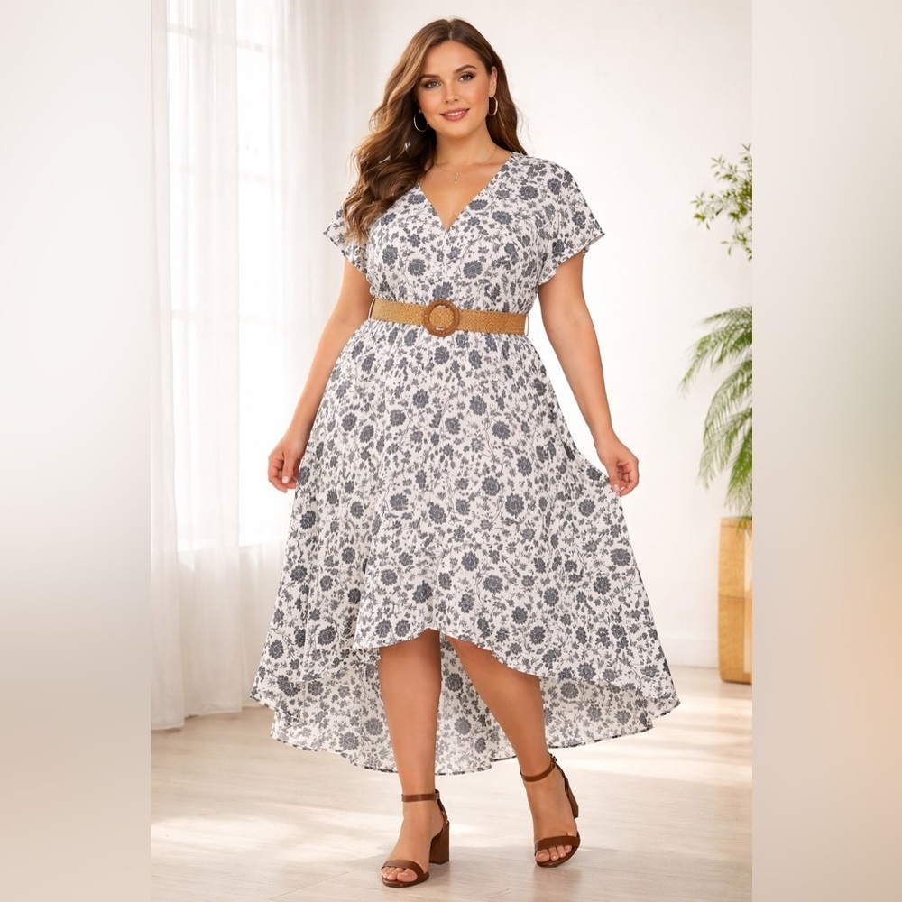 Angels Forever Young Ivory Navy Floral High Low Midi Dress 2X NWT